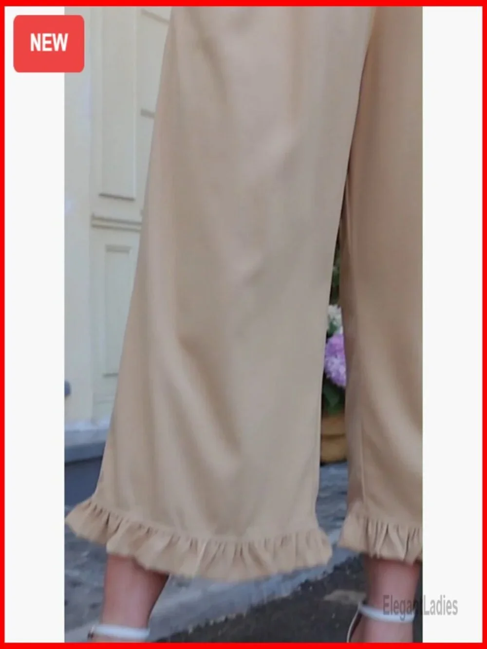Plus Size High Waist Wide Leg Palazzo Pants with Pockets & Ruffle Hem